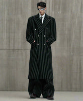 Men's Luxury Designer Wool-Blend Oversized Pinstripe Double-Breasted Long Coat Outerwear
